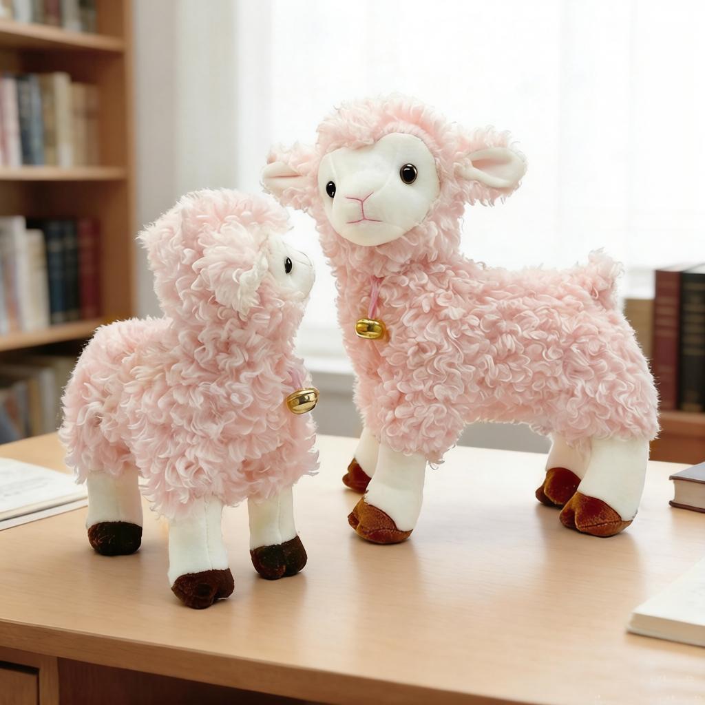 Peluche Agnello Campanellino Bambola Pecora in Piedi Rosa Bianco Beige Animale della Prateria Cartone Animato Compagno del Sonno Regalo