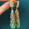 Vintage Drop Green Earrings Jade Rhinestones Leaf Dangle Jewelry Luxury Designer Wedding Woman Antique Gold Accessories
