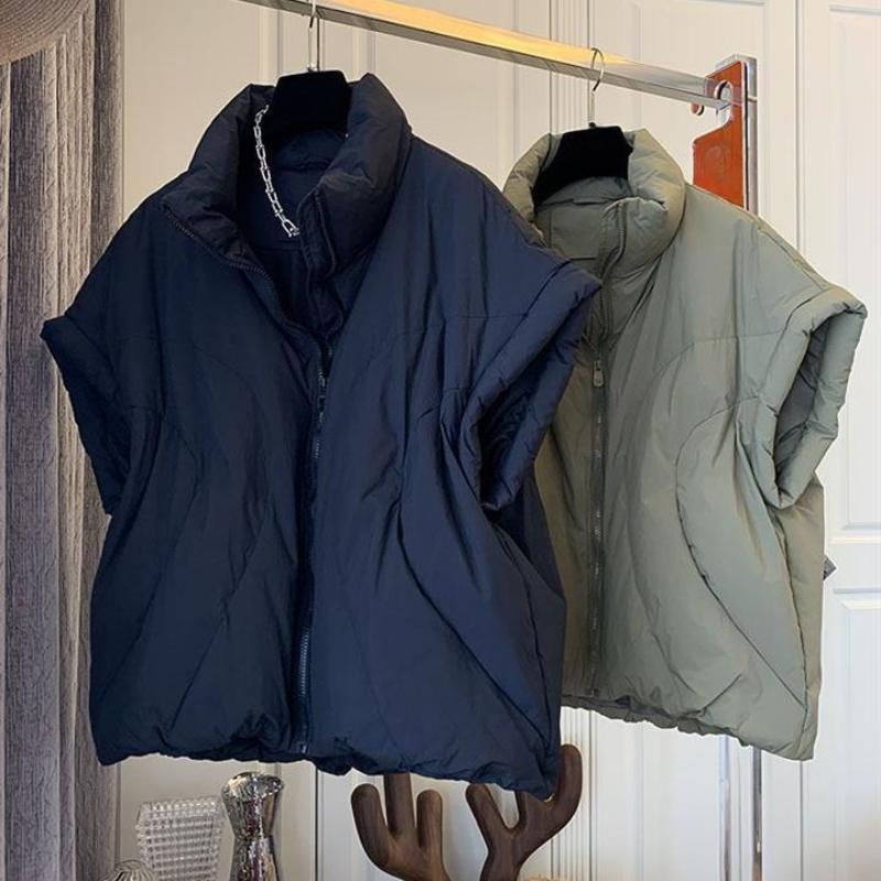 Stand Neck Solid Color Sleeveless Women Parkas Korean Autumn Loose Casual Cotton Coat Zipper Design Sense Female Vest Jacket