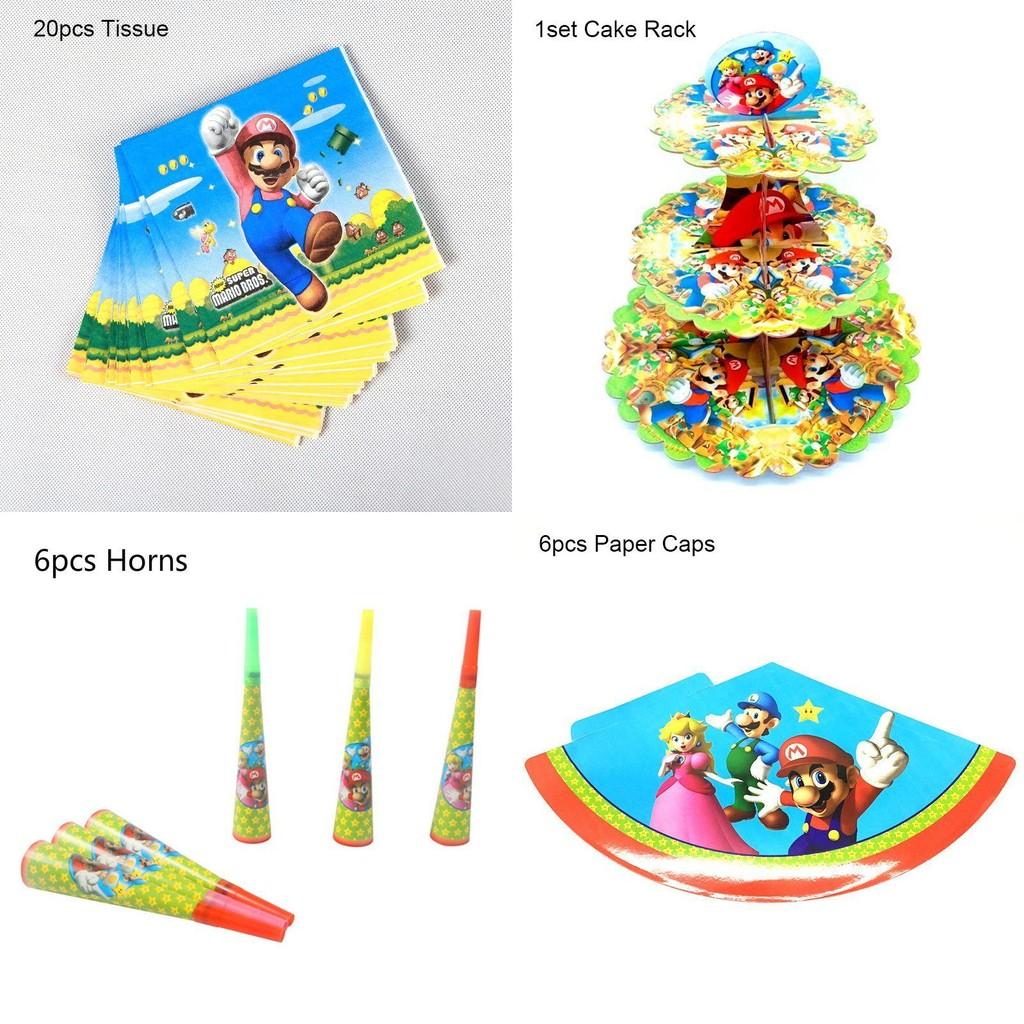 Super Mario Themed Birthday Party Supplies With Colorful Banners Cups And Napkins
