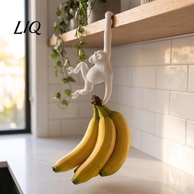 3D Printed Home Decor Monkey Banana Hook, Under Cabinet Kitchen Hanger Storage Funny Under Shelf Fruit Design Holder Hook for Bananas, Keys,