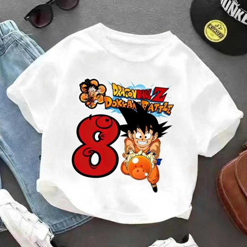 2026 Hot Cartoon Anime Dragon Ball Goku Printed T-shirt Children Birthday Lucky Numbers 1-10 Years Old Cartoon Clothes Kids Gift