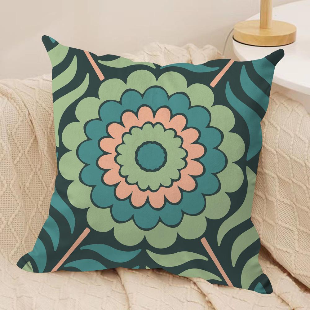 Bohemia Green Classic Cushion Cover Silky Short Plush Double-Sided Printed Pillow Case for Sofa All Seasons Home Decor Gift