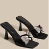 Fashion Summer New Stiletto Sandals Square Head Open Toe Sequin Butterfly Knot Thin Strap Anti-slip Wear-resistant High-heeled Slippers