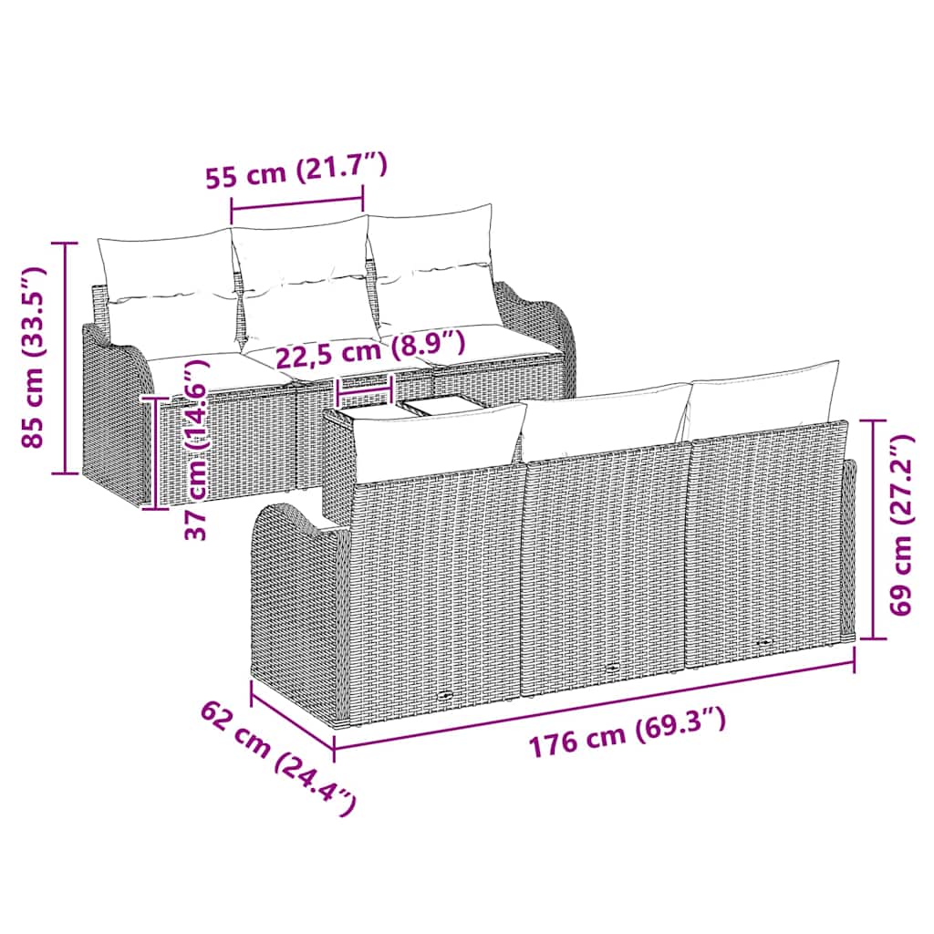 Garden Sofa Set Light Grey 55 X 55 X 37 Cm Poly Rattan