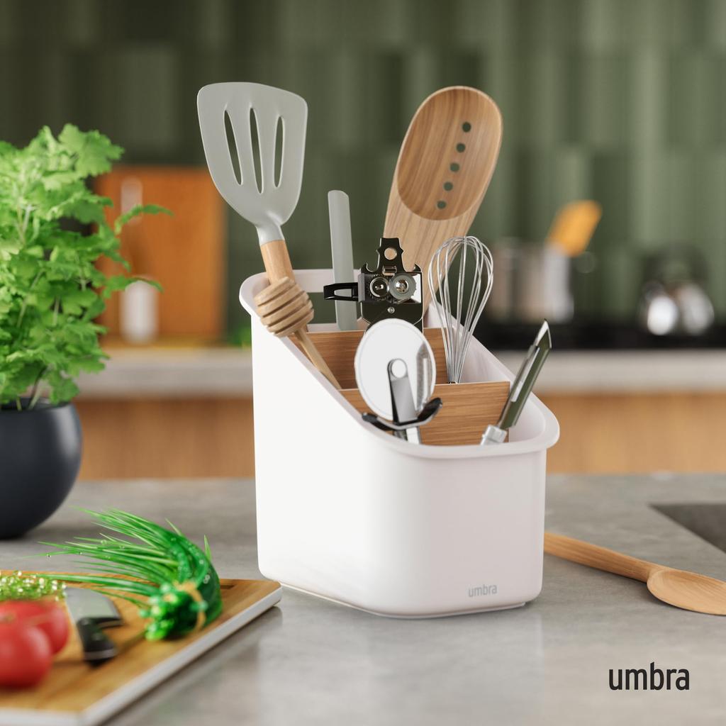 Official Umbra Bellwood Utensil Stand, White/Natural, Kitchen Storage