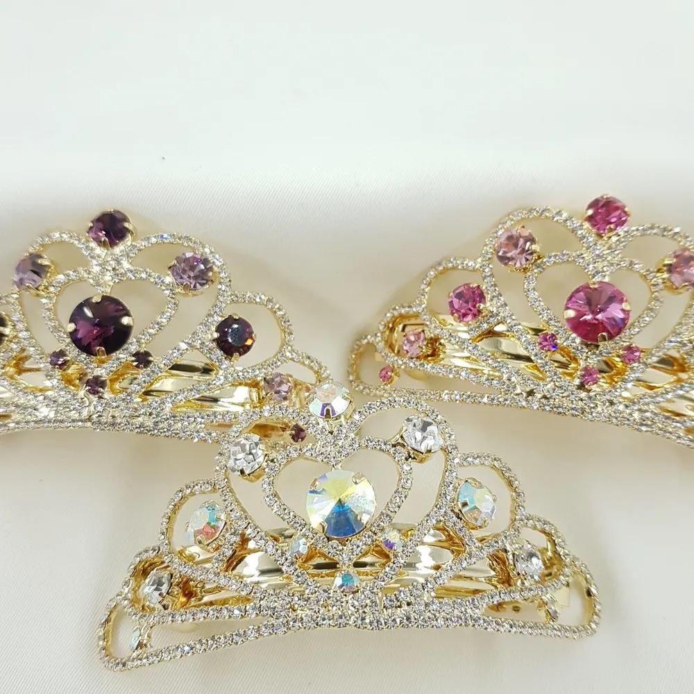 Gold Cubic Crown Tiara Hair Pin Hair Pin Straight Pin Automatic Pin 3 Colors