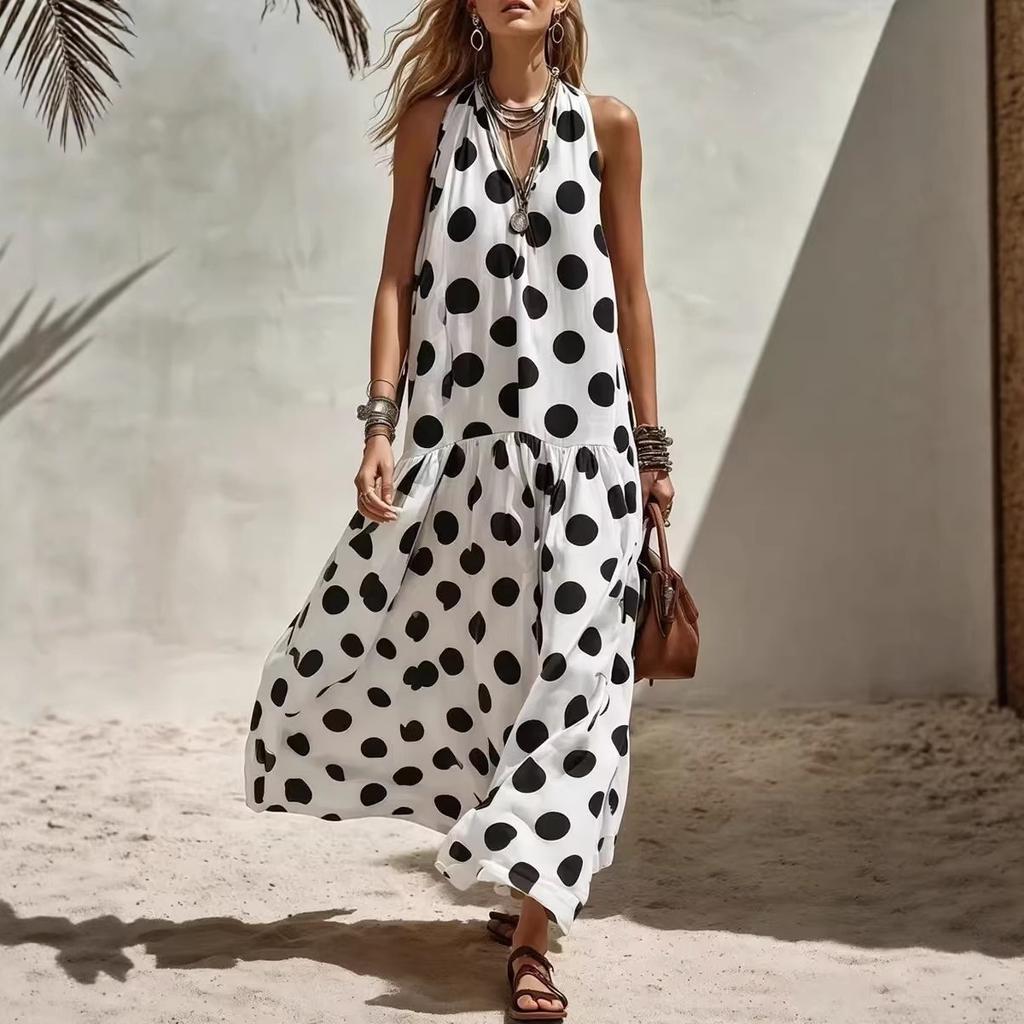 Large Size Sleeveless Dress, Striped Color Features and Other Homemade Printed Casual Women's Clothing 2026 Polka Dots