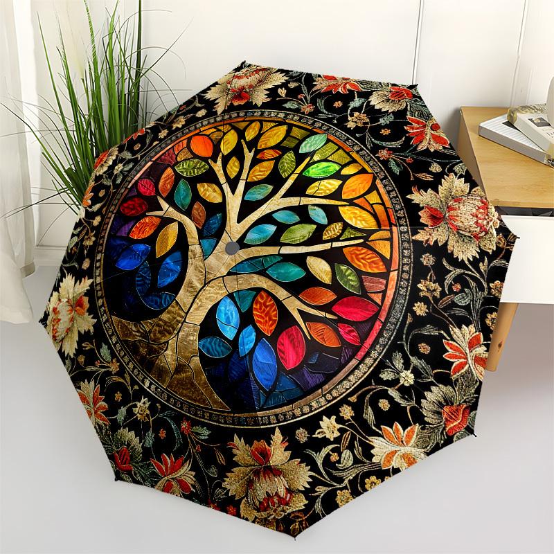 

Tree of Life, Color RetroThemed Automatic Opening and Closing Umbrella - 8 Ribs, Suitable for Leisure and Going Out, Outdoor Accessory, Goth