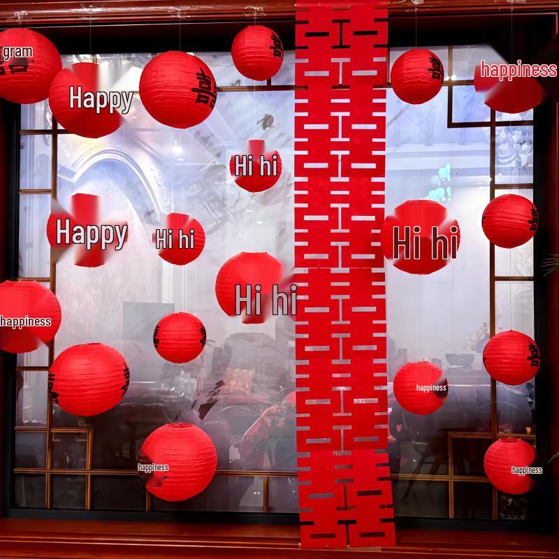 Red Double Happiness Lanterns for Wedding Room and Courtyard Décor