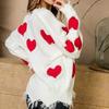 Women's Autumn and Winter Loose Pullover Love Patchwork V-neck Knit Sweater