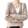 Women's 100% Pure Wool V-Neck Cardigan: Autumn/Winter Loose Knit Sweater Coat