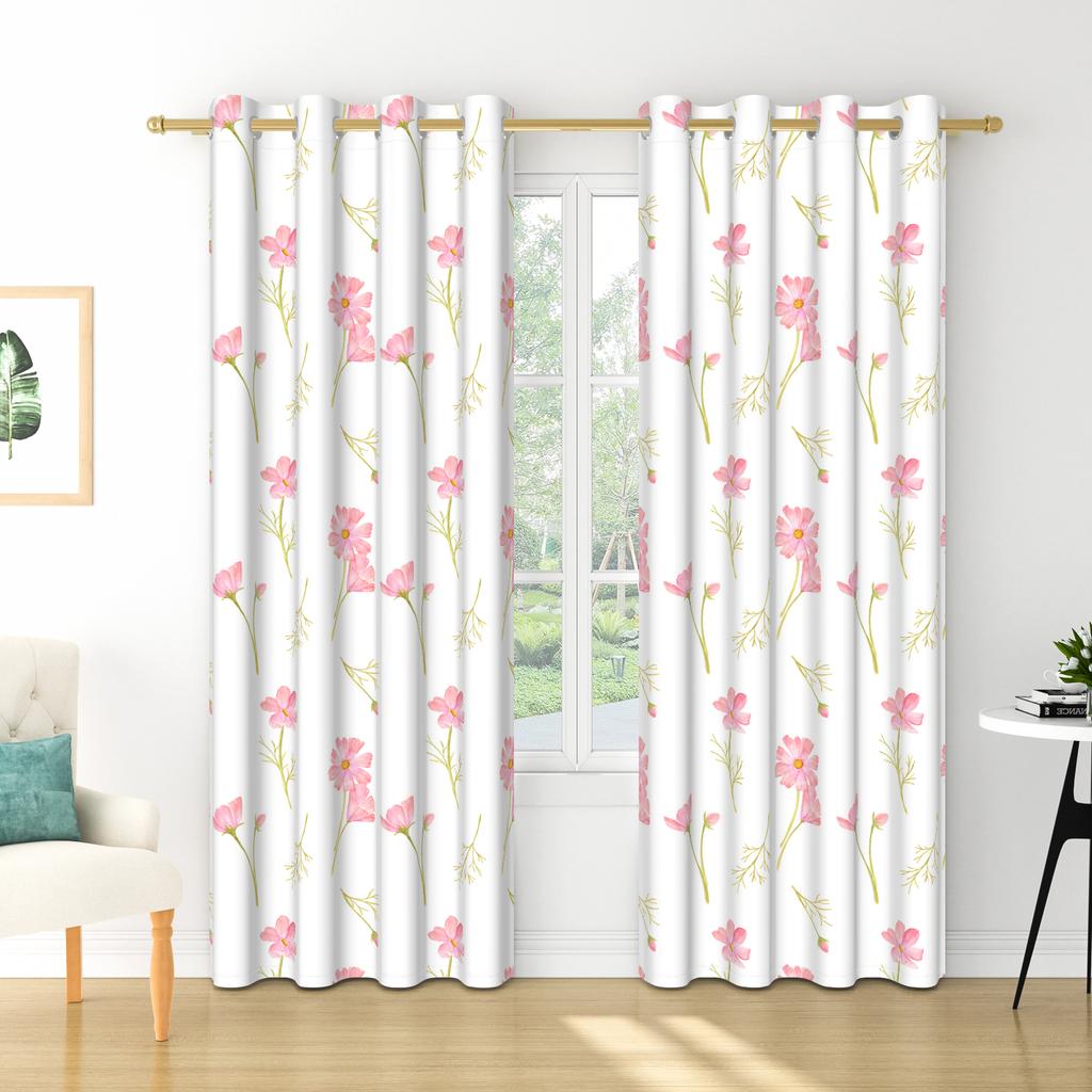 Set Of 2 Floral Pattern Curtains Botanical Design Bedroom Living Room Window Decor Home Drapes Darkening Made Polyester Treatment