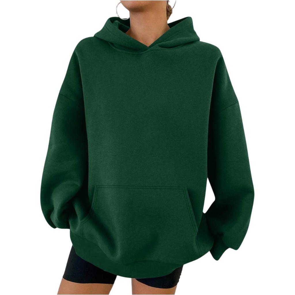 Women's Hooded Long Sleeve Sweatshirt Loose Fit Streetwear Solid Color Pullover Hoodie