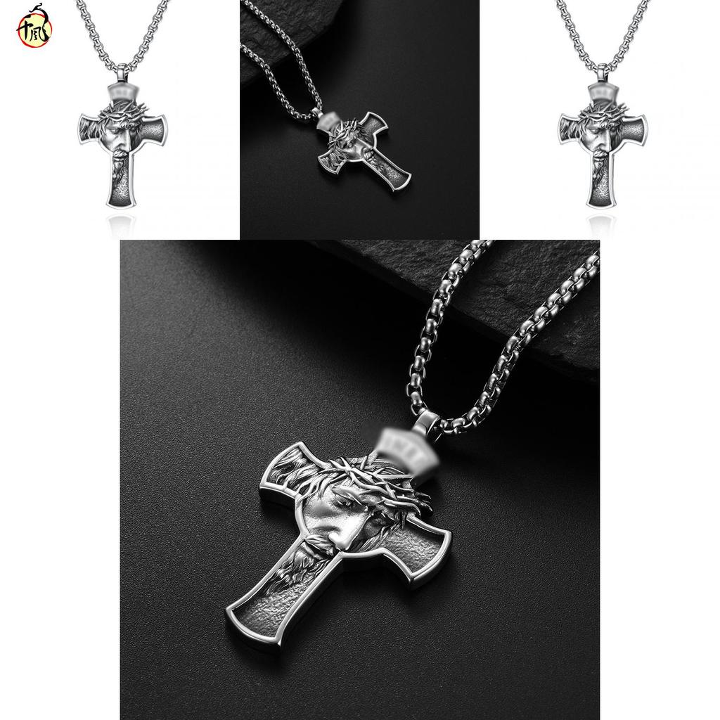 Retro Stainless Trendy Steel Portrait Cross Necklace Pendant Premium Crafted Fashion Accessory