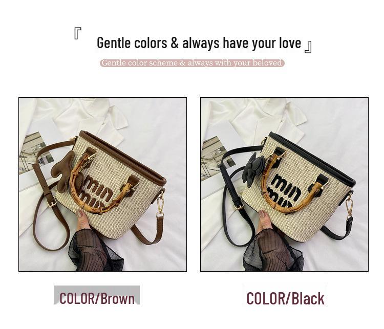 2025 Influencer-Stil Damen gewebte Crossbody Bucket Handtasche für Sommer-Strandurlaube