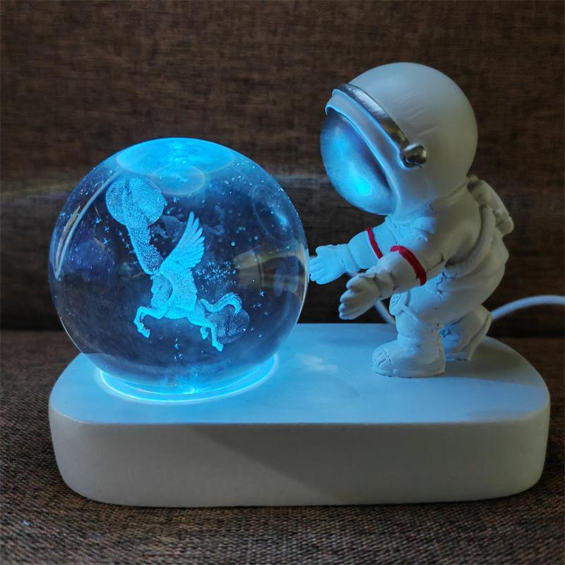 Astronaut Creativ 3D Minge de Cristal Led Lumină de noapte pentru Dormitor Copii Planetă Spațiu Lampă Sistem Solar USB Cadou de Crăciun pentru copii