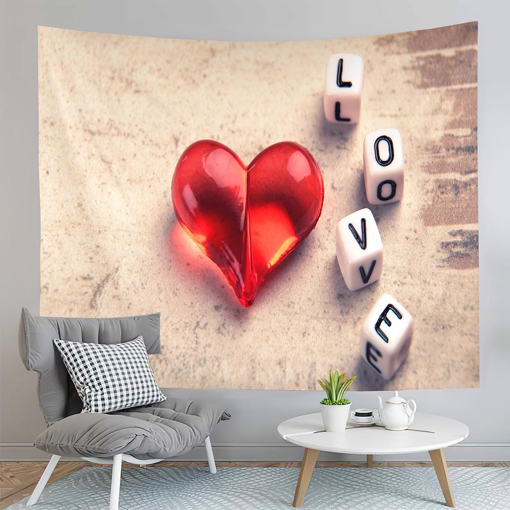 Happy Valentine's Day Tapestry Red Rose and Love Heart Tapestry Art Decor Wall Hanging Home Living Room Bedroom Dorm Tapestries