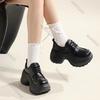 Fashion Retro Thick Bottom Heightening Mary Jane Shoes Spring Autumn Women Lace Up Chunky High Heeled Loafers Black Brown Fashion Pumps