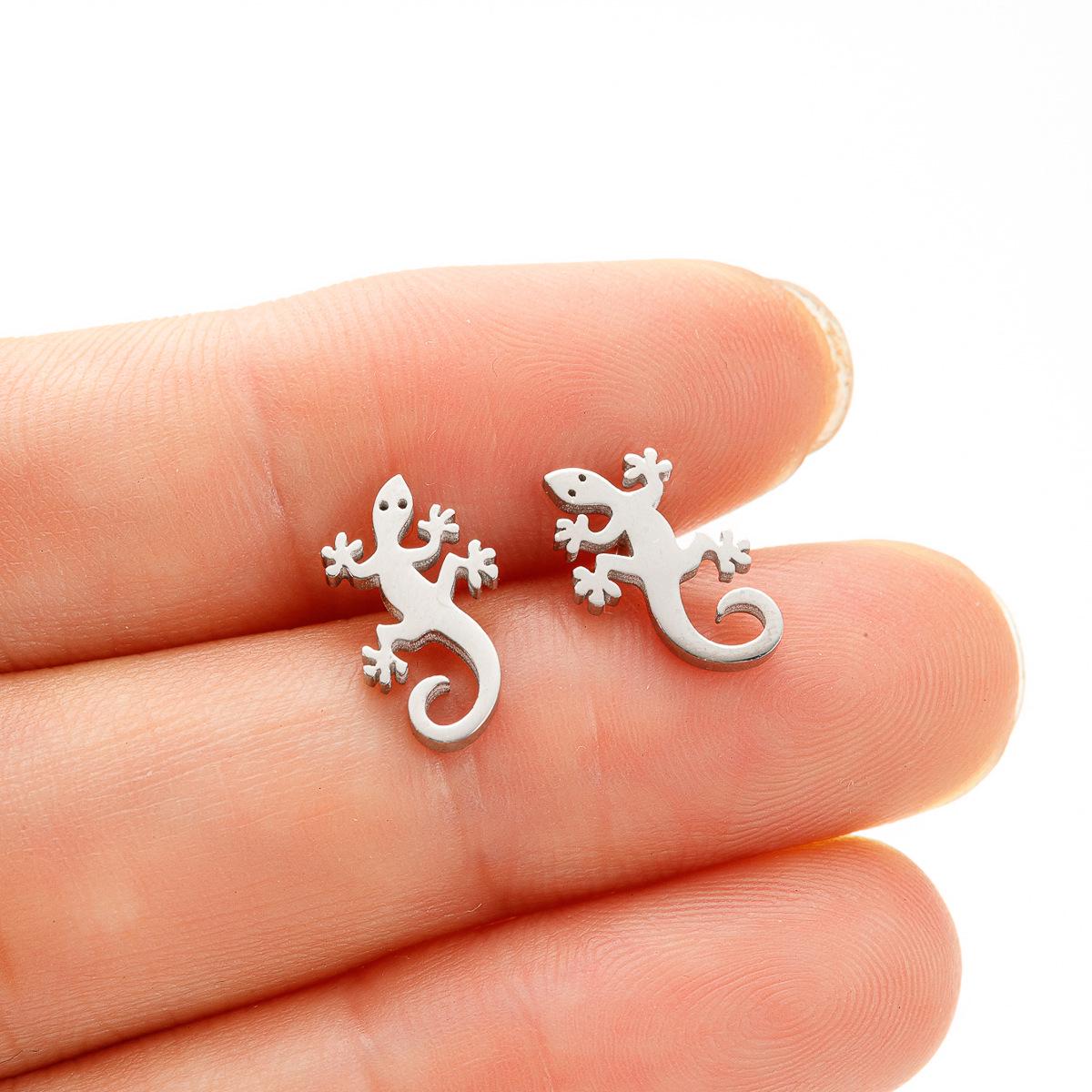 Stainless Steel Lizard Stud Earrings for Women – Simple, Exaggerated Animal Ear Accessories