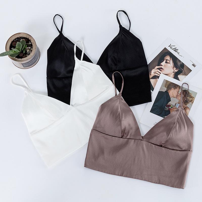 

Yu Yue Women s Silk Wire-Free Spaghetti Strap Camisole Bra Medium
