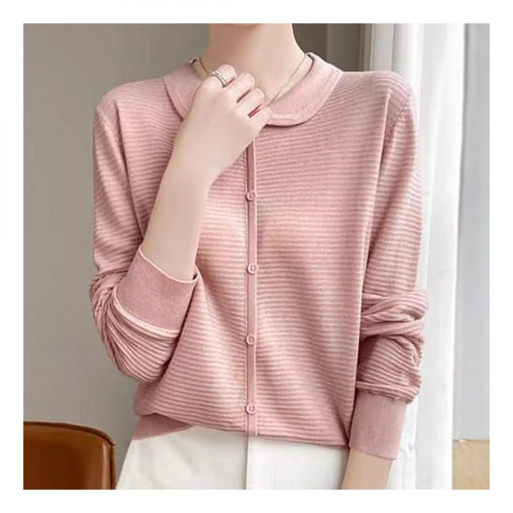 Navava Long Sleeve Knit Simple Button Daily Collar Nk2286