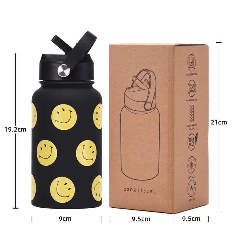 650Ml Sports Kettle Portable Handle Straw Water Cup Stainless Steel Beauty Mouth Printed Cup