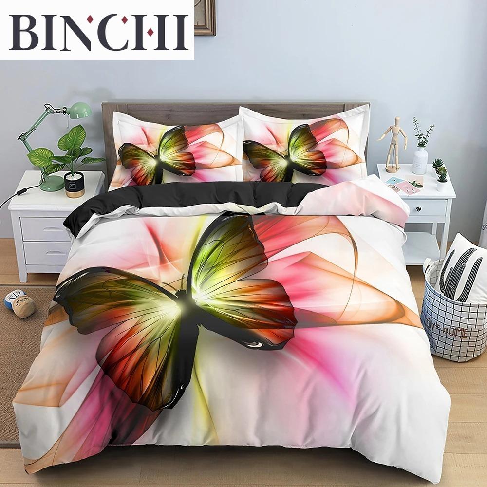 Butterfly Duvet Cover King Queen Size Animal Floral Bedding Set for Teens Adults Beautiful Flower 23pcs Polyester Quilt Cover