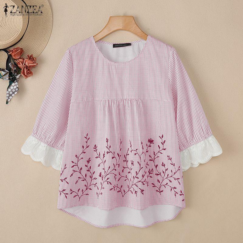 ZANZEA Lässige Bluse mit Rundhalsausschnitt und 3/4-Ärmeln und lockerem Print für Damen
