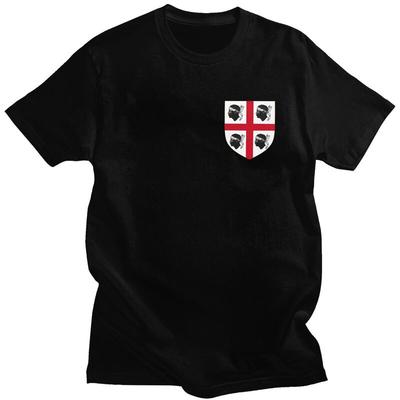 Benutzerdefiniertes Wappen des Königreichs Sardinien Flagge T-Shirt für Herren Reiner Baumwollstoff Lässiges T-Shirt Kurze Ärmel T-Shirt Lockere Passform Kleidung