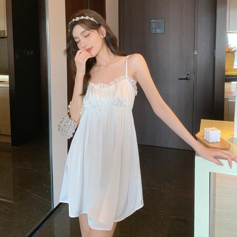 Suspender Nightdress Lace Lace Simulation Silk Thin Women'S Short Skirt Summer Sweet Sexy Pure Desire High Sense