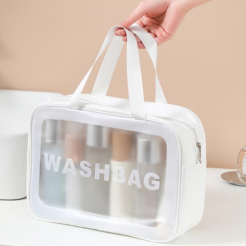 Pu Waterproof Cosmetic Bag Portable Large Capacity Transparent Wash Bag Travel Frosted Cosmetic Organizer Swimming Bag