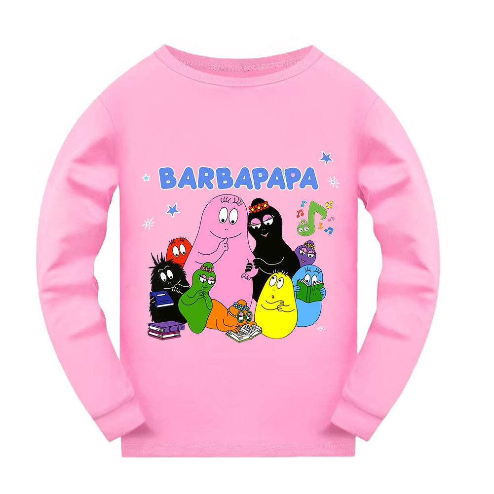 Girl Pajamas Suit Children Barbapapa T-shirts Pants Set Girls Barbamama Cotton Clothes Kids Cartoon Sleepwear As Gift 110(3-4Years)