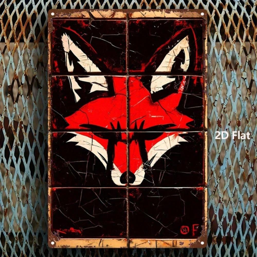 Vintage Red Fox Metal Sign, 8x12 Inch Crackle Iron Plate, Durable Wall Art for Cozy Room Decor