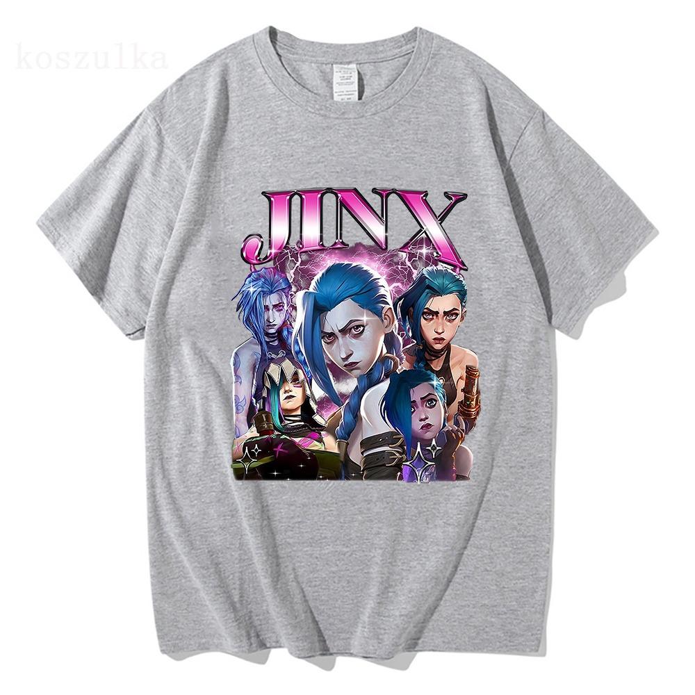 T Shirts Fashion Women Harajuku Aesthetic Retro Anime Vi Jinx Tshirt Unisex High Quality Cartoon Cotton Tee Shirt Tops