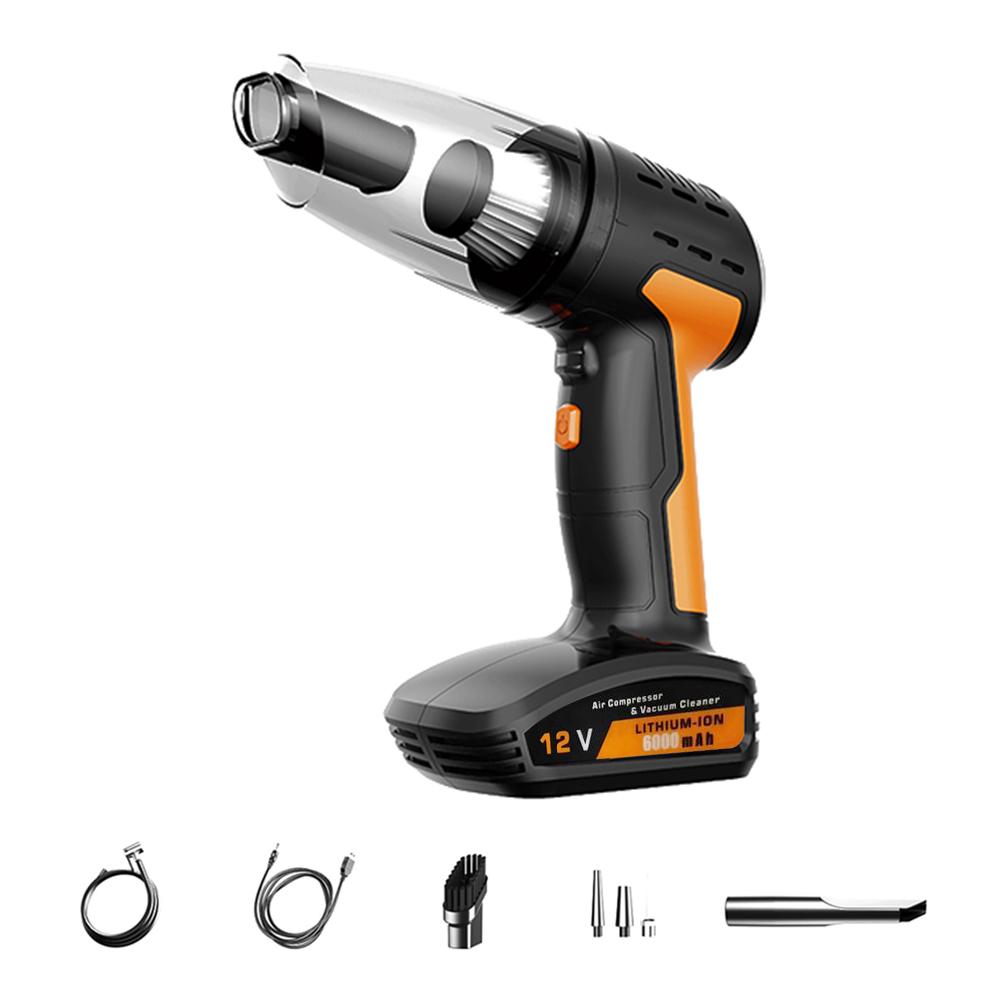 

Мощный автомобильный воздушный насос «четыре в одном» Бытовой беспроводной пылесос Ручной портативный воздушный насос Модель с беспроводной зарядкой 9000 Па жёлтый