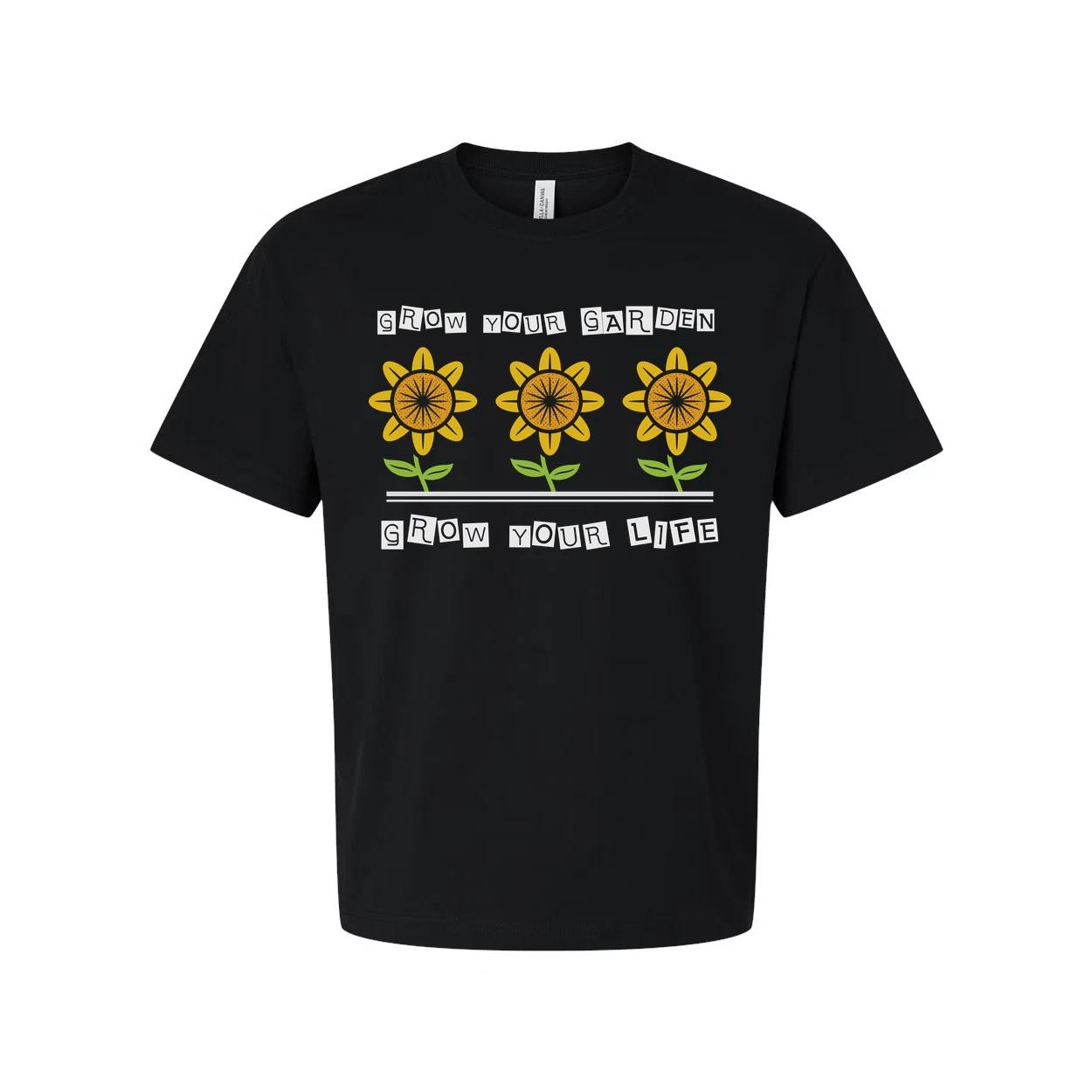 Gardening Unisex T Shirt With Three Sunflowers And Messages Grow Your Garden And S