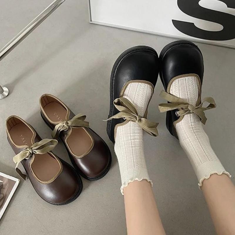 Fashion Women's Flat Shoes Gothic Ladies Footwear Mary Jane with Bow Japanese Style Lolita Discount Shoe Vacation Summer 2025 Slip on 39