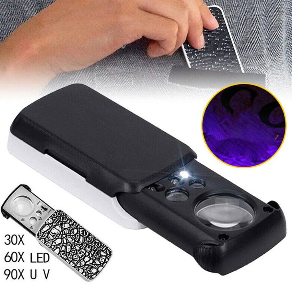 Slide Out LED Magnifying Glass 30X 60X 90X with UV Light Jewelry Loupe Magnifiers for Jewelry Coins Stamps & Antiques