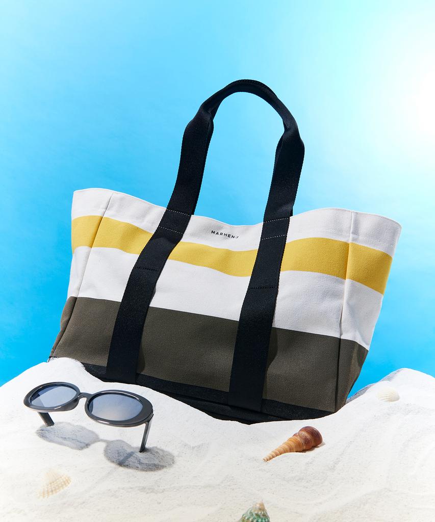 Marhen.J Marie Striped Canvas Shopper Tote Bag Yellow