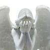 3D-printad ängelfigur, Liten hukande ängel Bordsdekoration, Vitvingad ängelskulptur för Hemträdgårdsdekoration