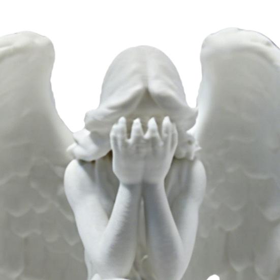 3D-printad ängelfigur, Liten hukande ängel Bordsdekoration, Vitvingad ängelskulptur för Hemträdgårdsdekoration