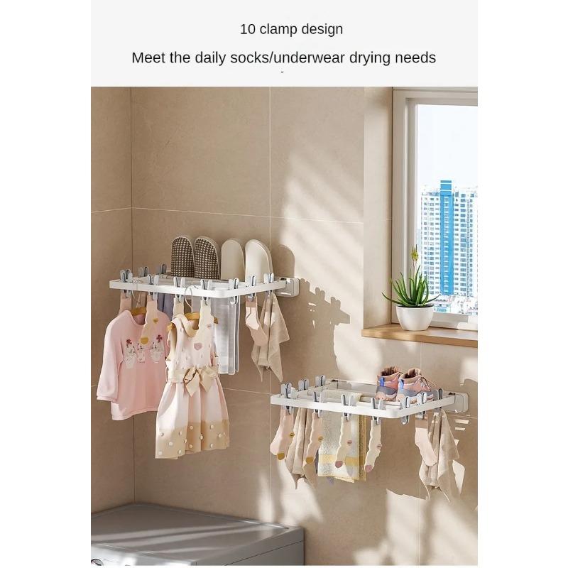 1PACK Folding Clothes Racks Wall Mounted Drying Clip Windproof Clip Clothing Rack Hanger Household Sock Drying Clothes Clotheslines