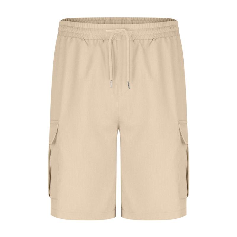 Men's Solid Color Drawstring Elastic Waist Multi-pocket Straight Five-point Pants Shorts Overalls Casual Pants