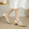 Krazing Pot Full Grain Leather Round Toe Med Heels Autumn Mary Janes Summer Shoes Women Pleated Decoration Pumps