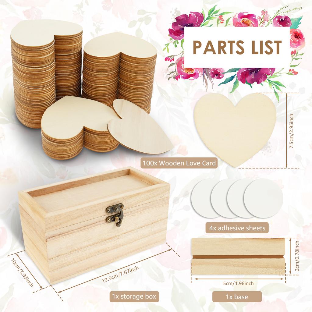 Wedding Guest Book Wedding Decor Drop Heart Guestbook Wooden Box with 100 Wooden Hearts Heart Sign Stand Table Decoration