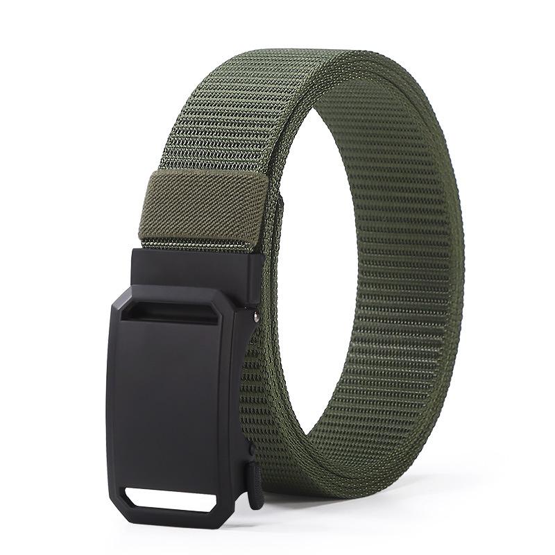 Unisex Nylon Tactical Belt with Alloy Buckle and Braided Leather Detail