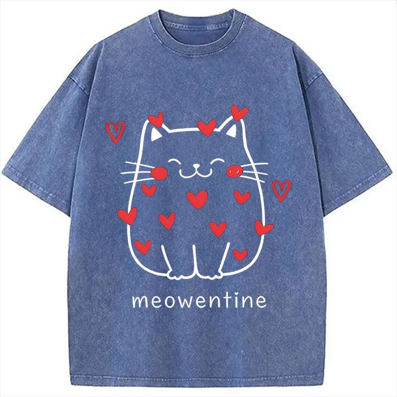 Lustiges Valentinstags-Kätzchen Washed T-Shirt Unisex Paar T-Shirts Sommer Kurzarm Reine Baumwolle Schwergewicht Tuniken