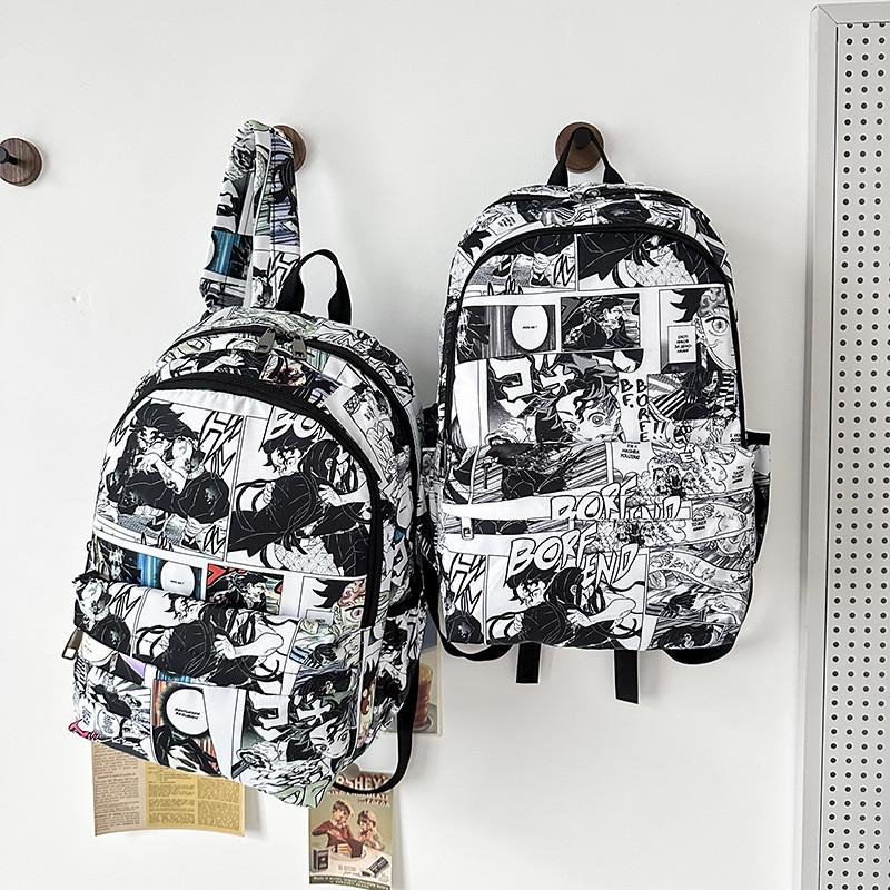 Youthful Graffiti Pattern School Backpack With Durable Nylon And Air Cushion Straps