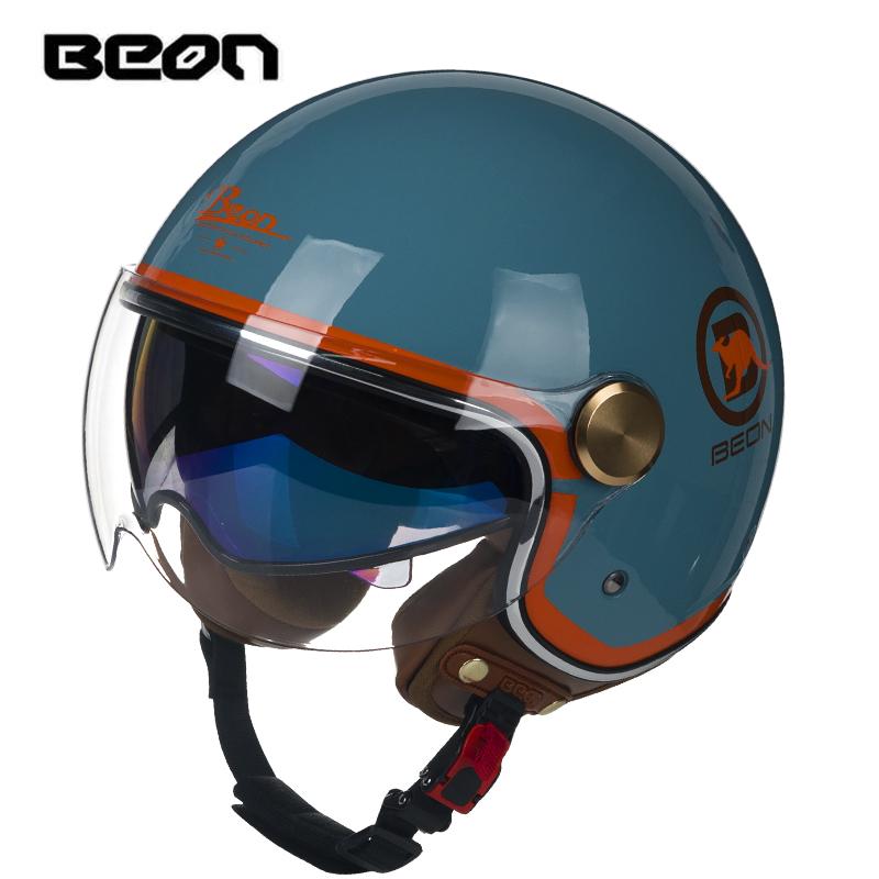 BEON Double Lens Motorcycle Half Helmet Men and Women Motorcycle Retro Helmet Four Seasons General Summer